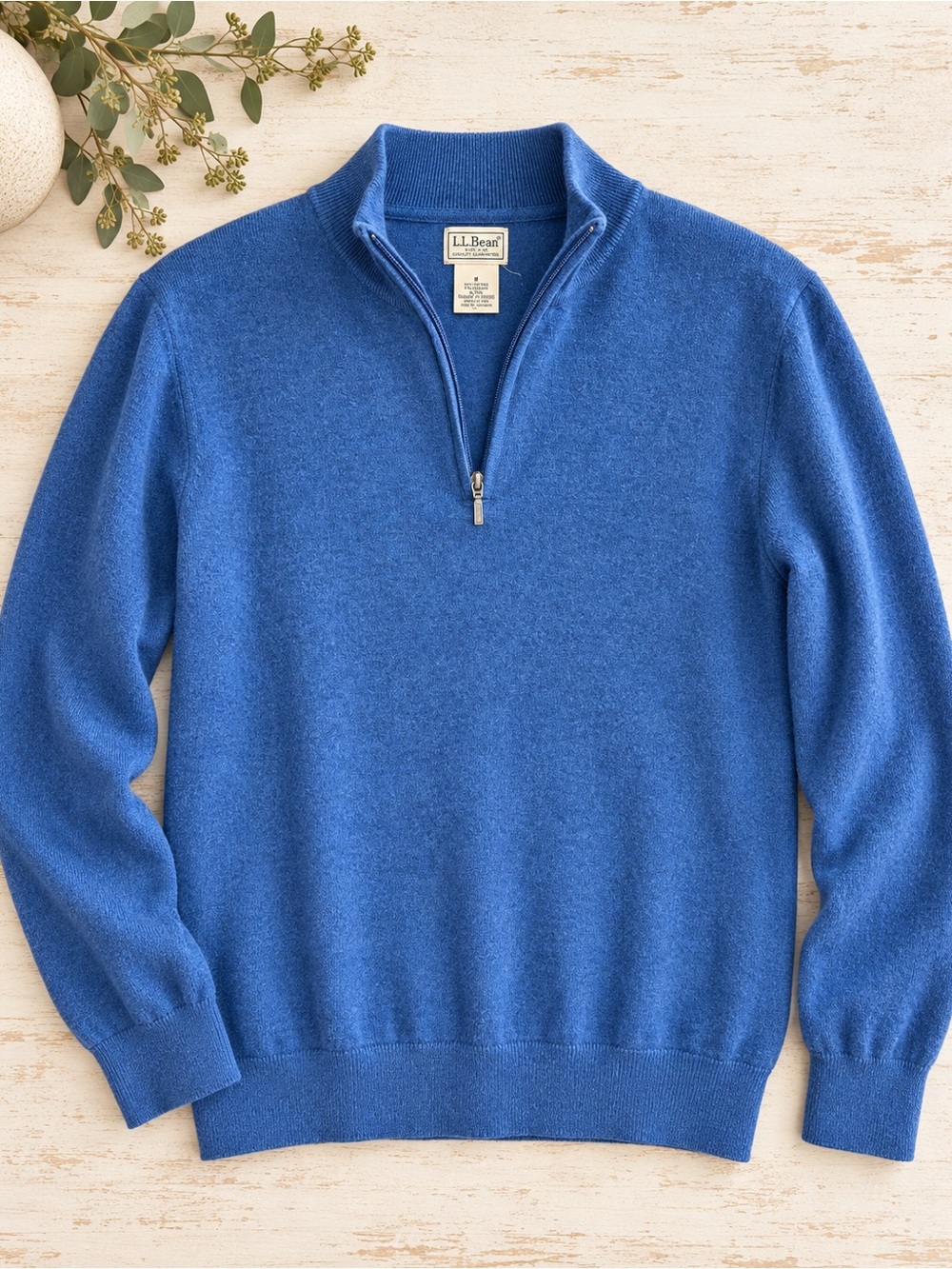 L.L.Bean Cotton Cashmere Quarter Zip Sweater Blue Men’s Large